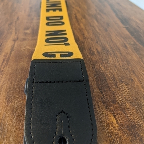 2/$15 Police Line Do Not Cross-Black And Yellow Guitar Strap-Leather Ends - Picture 2 of 4